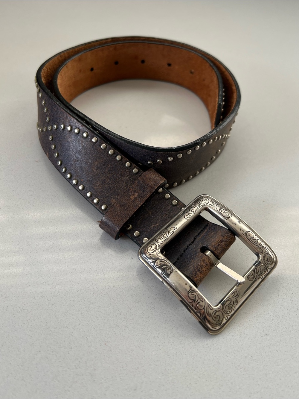 Brighton Brown Leather Studded Belt Size Medium 30 waist